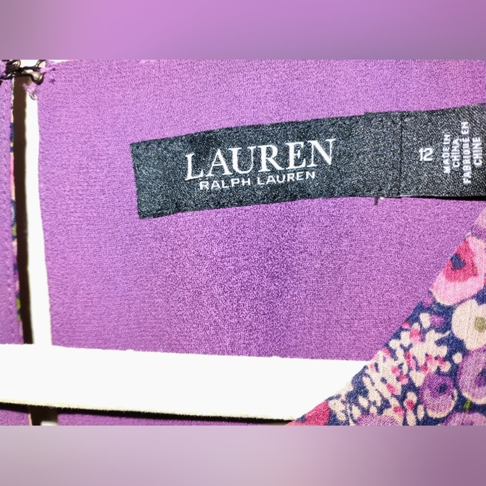 Lauren Ralph Lauren Floral Ruffle-Hem Mini Dress in Purple Mix Size 12 - Picture 8 of 9